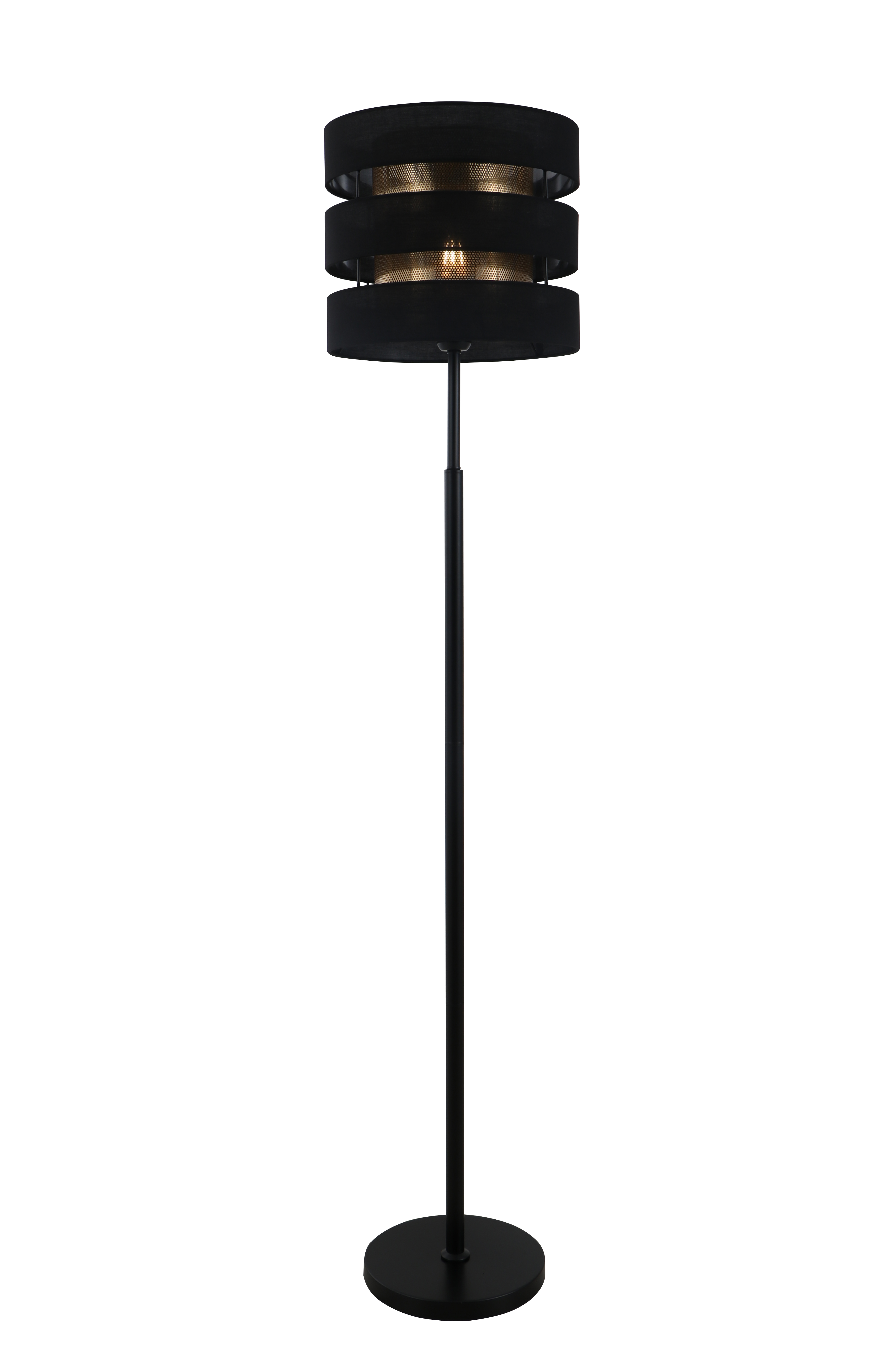 Como o layout geométrico da lâmpada de piso preto de sombra dupla afeta a distribuição da luz e a estética espacial?