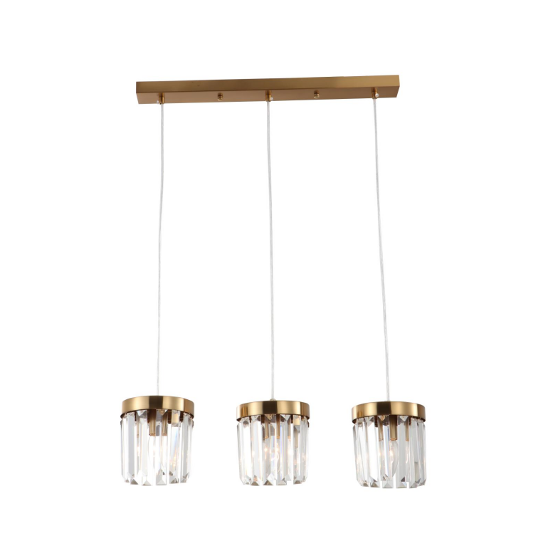 Luz de pingente de cristal de bronze escovado E14 de 3 luzes