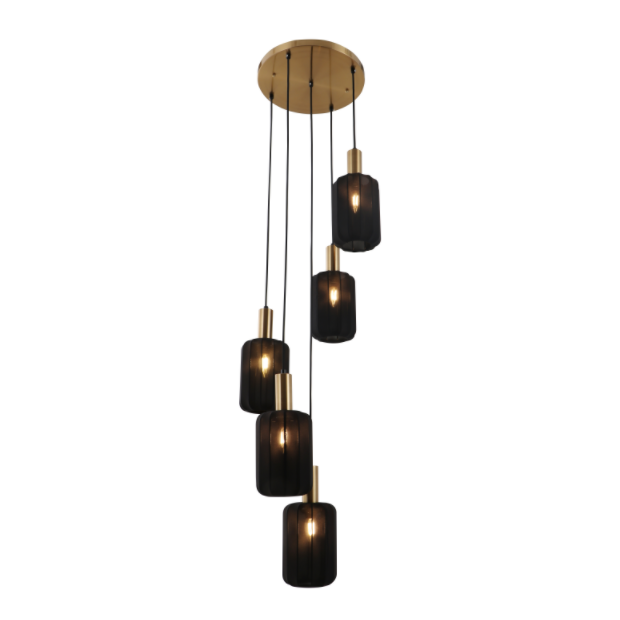 Luz pendente de cobre com 5 luzes
