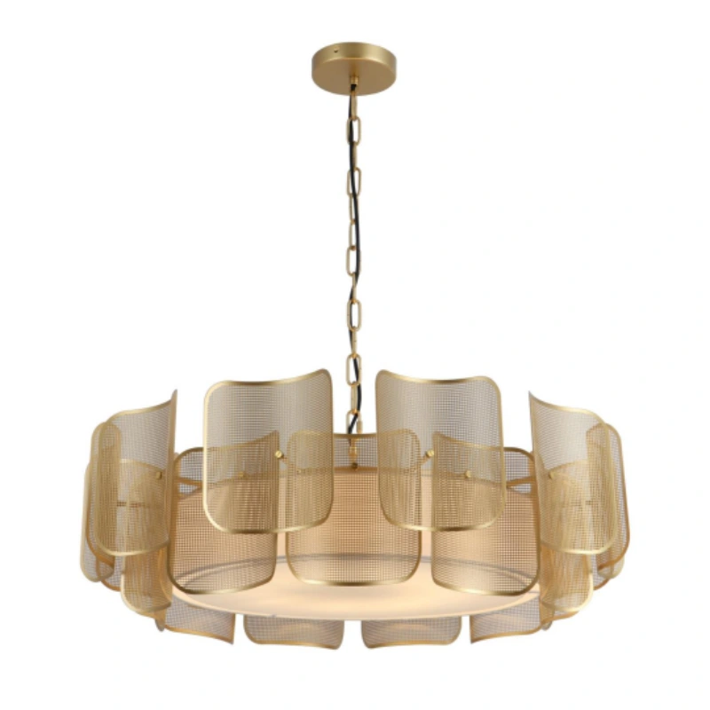 Lustre de malha dourada com 8 luzes