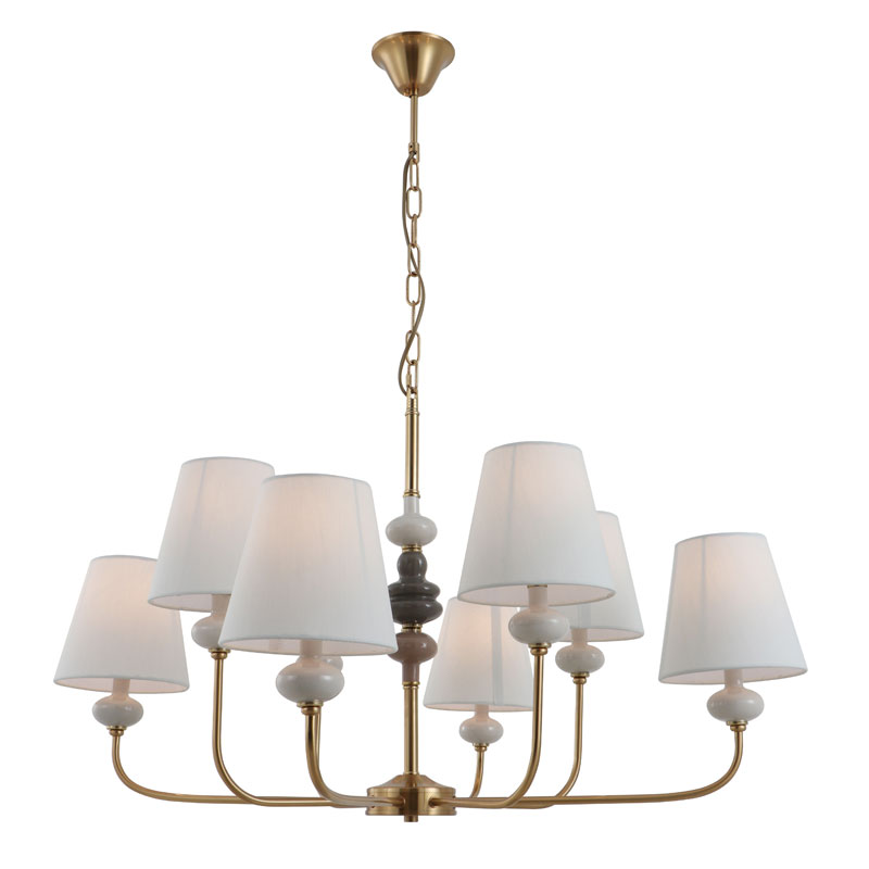 Lustre de latão clássico de cerâmica com 8 luzes