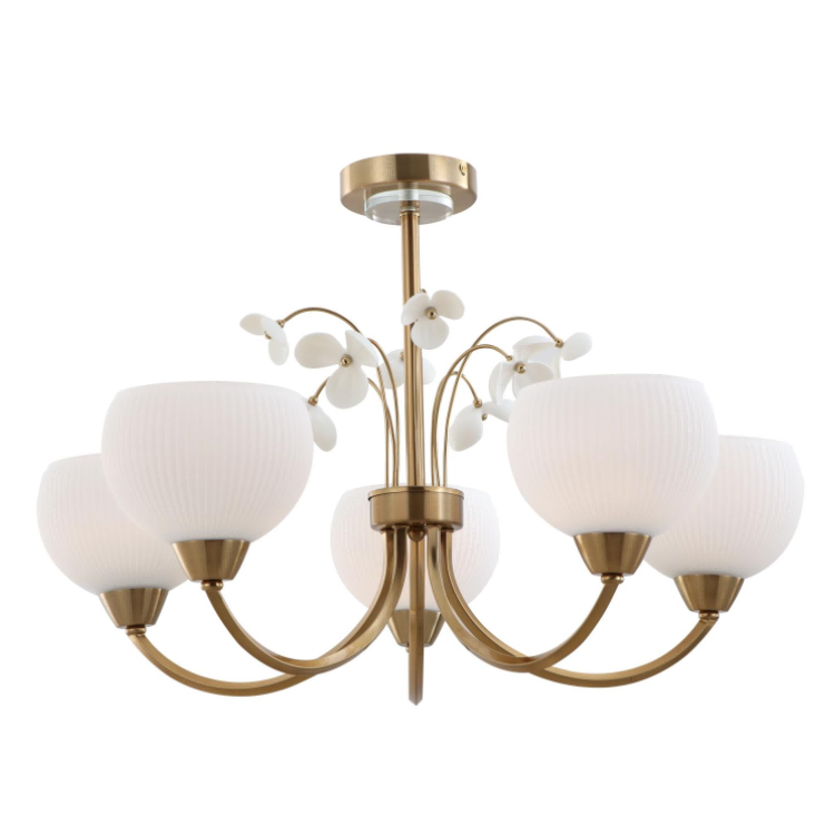 Luz de teto de 5 vidro de cobre de cobre clássico