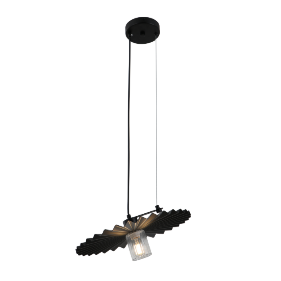 Lâmpada pendente preta minimalista com sombra plissada