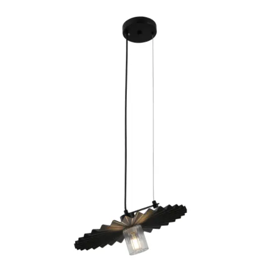 Lâmpada pendente preta minimalista com sombra plissada