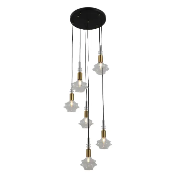 Luz de suspensão de vidro moldada personalizada de 6 cabeças moderna