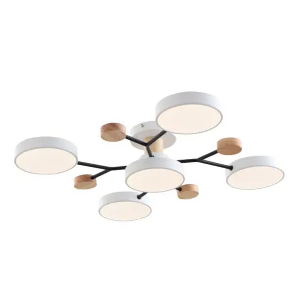 Lâmpada de teto LED moderno com sotaque de madeira