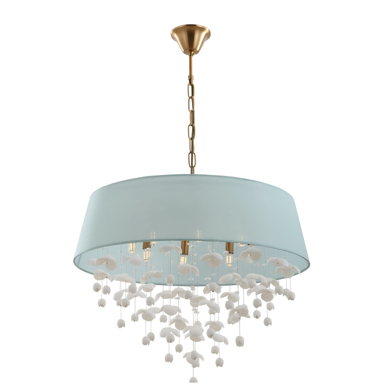 Lustre moderno com sombra de tambor de porcelana com 8 luzes para sala de estar