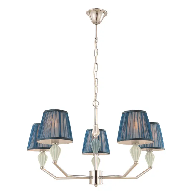 Lustre de tambor azul de 5 luzes azul marinho com sotaque cerâmico
