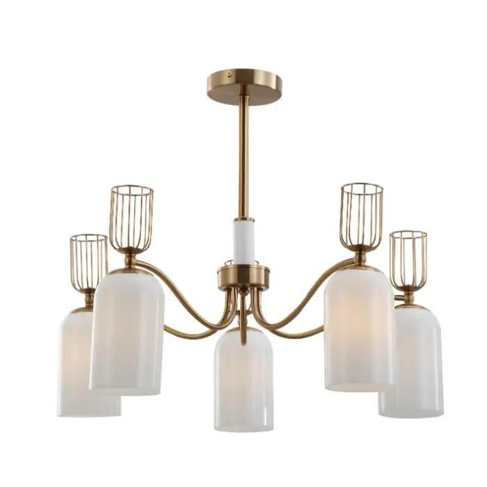 Retro 5-Light Milk White Glass Gold Candelier