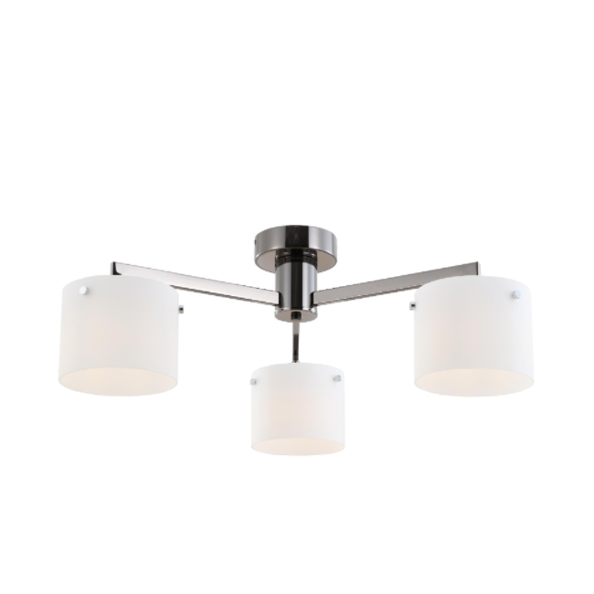 Lâmpada de teto de vidro branco cromado preto de três luzes
