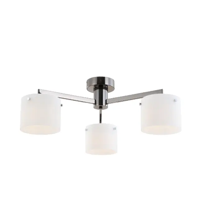 Lâmpada de teto de vidro branco cromado preto de três luzes